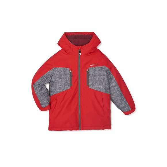 Swiss Tech Boys 4-in-1 Systems Hooded Puffer Red Zip Outerwear Jacket SZ Large - Picture 2 of 4